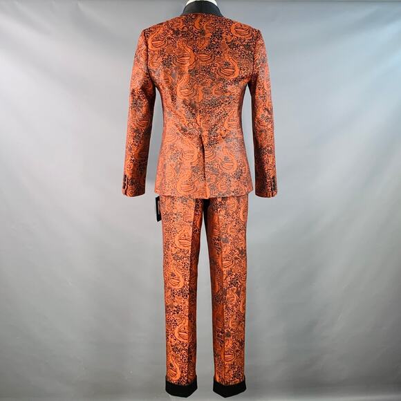 MARCELL VON BERLIN Size 38 Viper Orange Black Jacquard Shawl Lapel Cuffed Suit - Picture 4 of 16